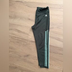 Adidas Women’s  Green Workout Leggings  with Aqua Stripes